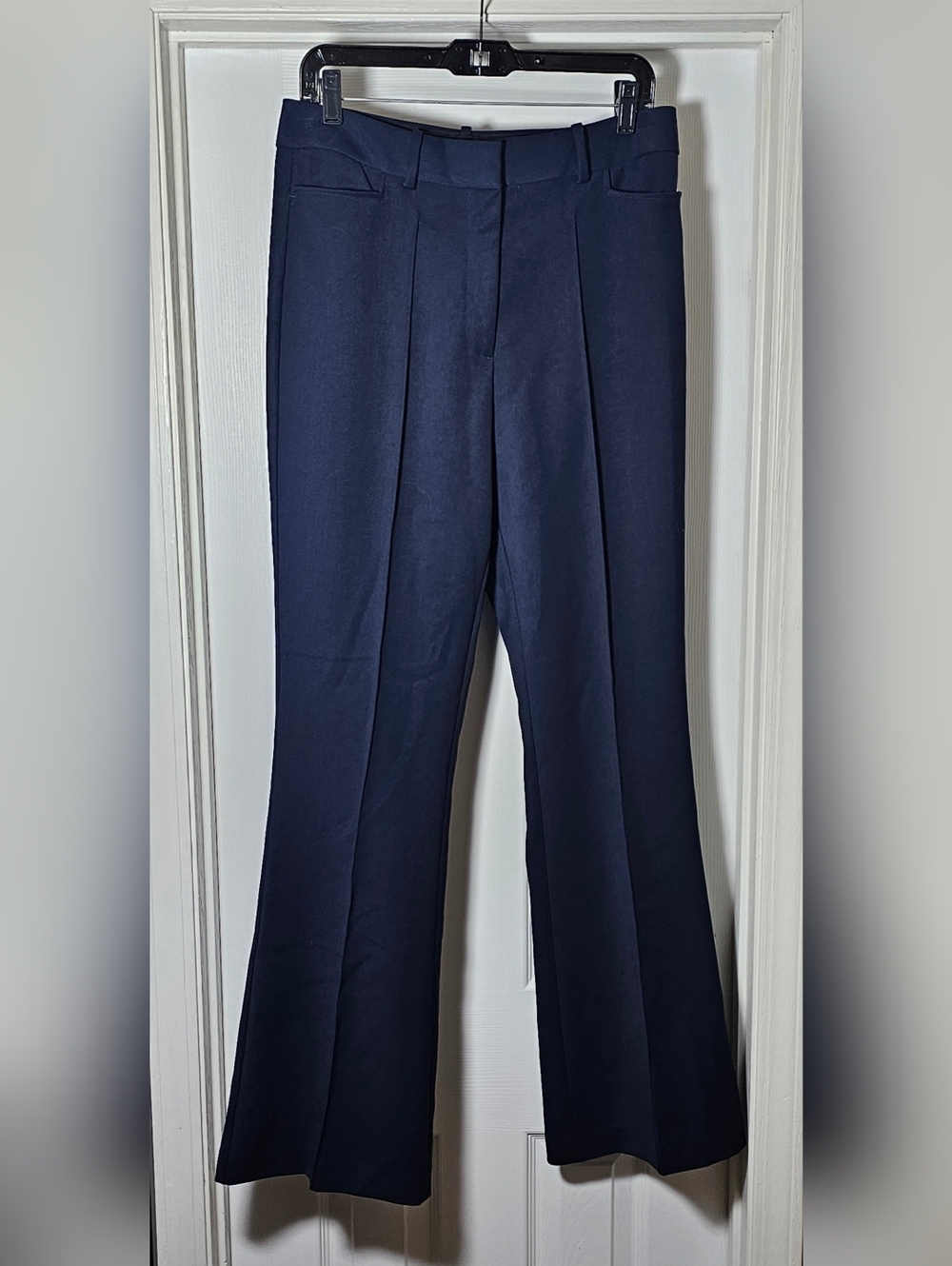 Reiss Women's Gabi Flared Suit Trousers Pants Size US 8 Navy Blue Seamed Front